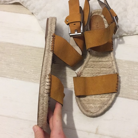 Zara suede leather anklebuckle mustard espadrilles - Picture 3 of 3